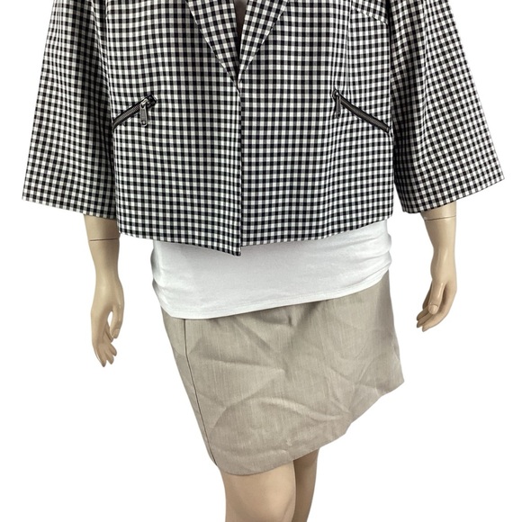 Sejour Gingham Crop Jacket Black White Size16W - Picture 3 of 7